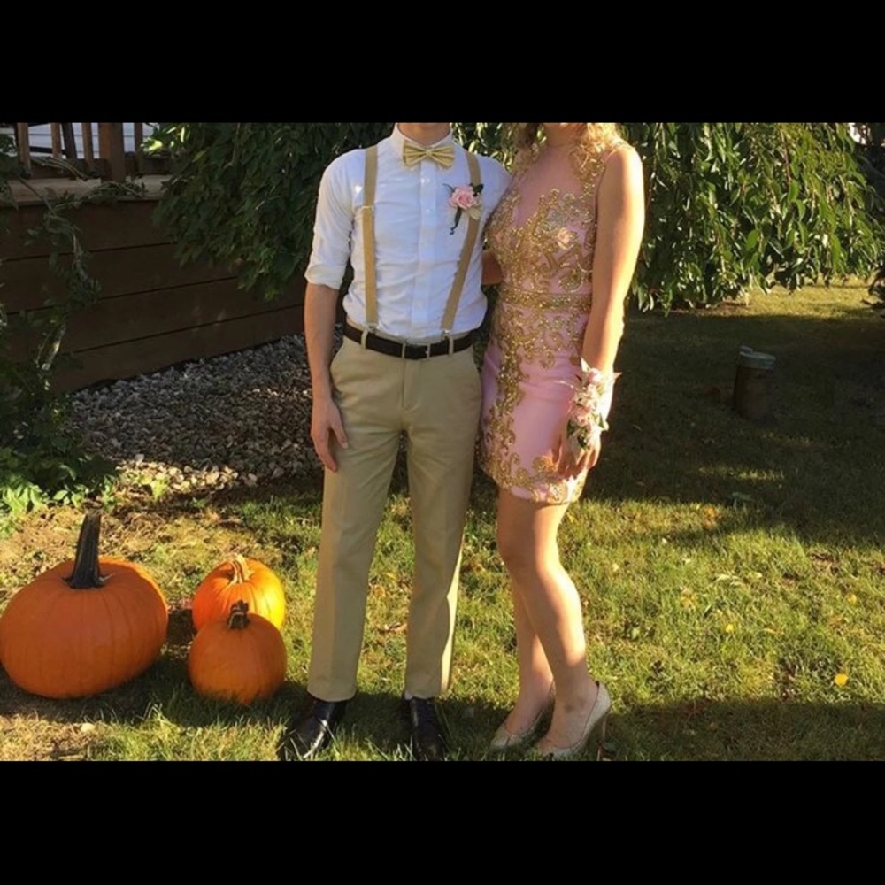 Beaded Pink and Gold Homecoming Dress